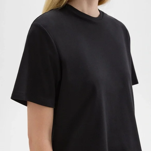 THEORY Women's Cotton Jersey Boxy Cropped T-Shirt, Black, Size S, M, L, XL